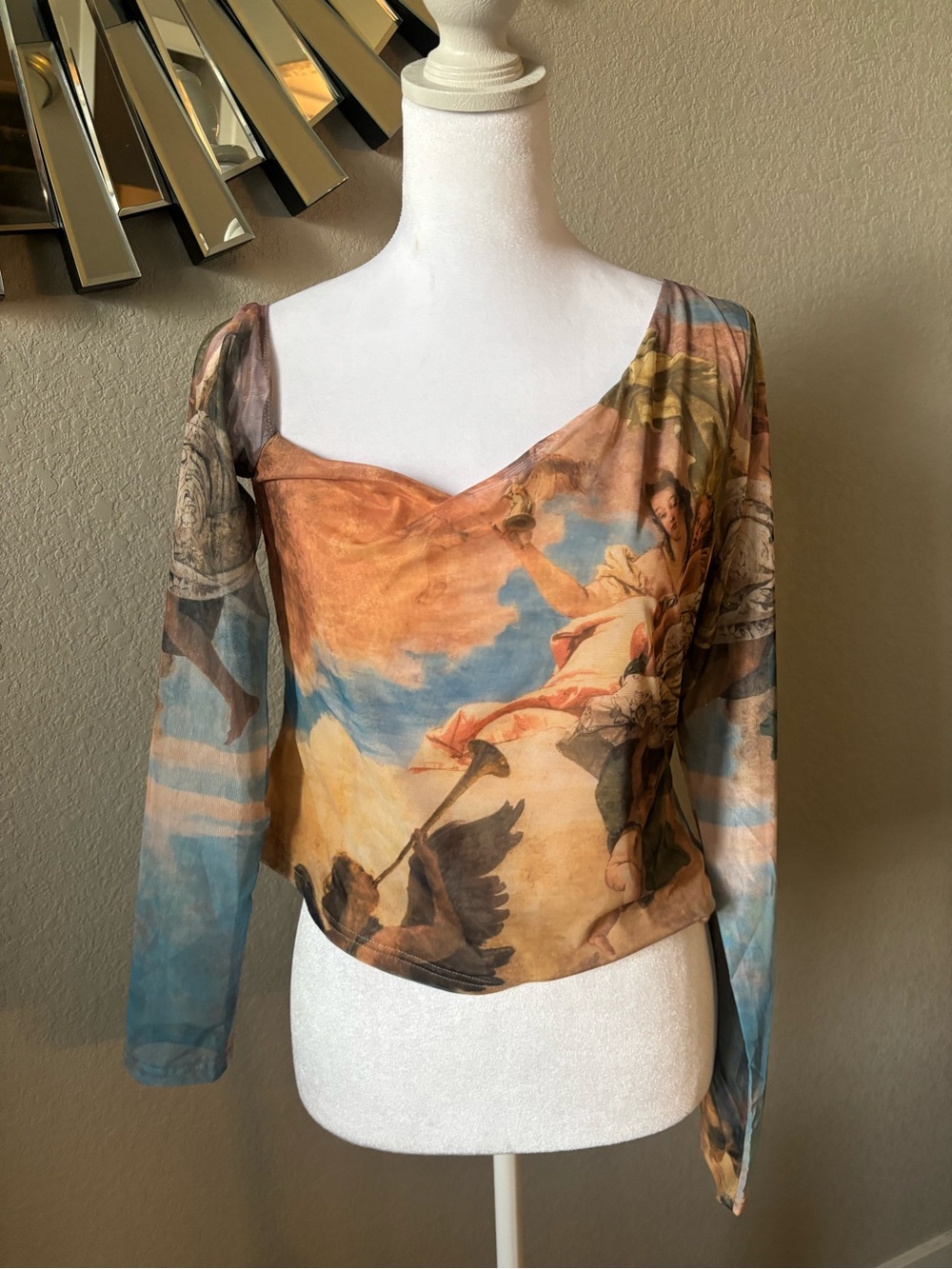 Princess Polly Painted Sky Print Long Sleeve Top - Blue & Brown